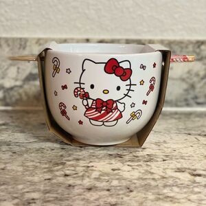 Hello Kitty Christmas bowl with chopsticks